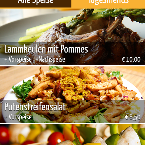 Tablet Ansicht Speisekarte